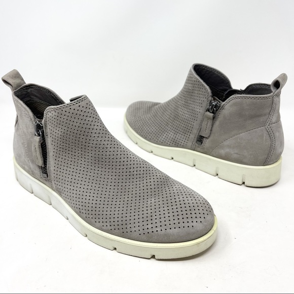 Ecco | Shoes | Ecco Bella Grey Genuine Suede Perforated High Top Double Zip  Bootie Sneakers | Poshmark